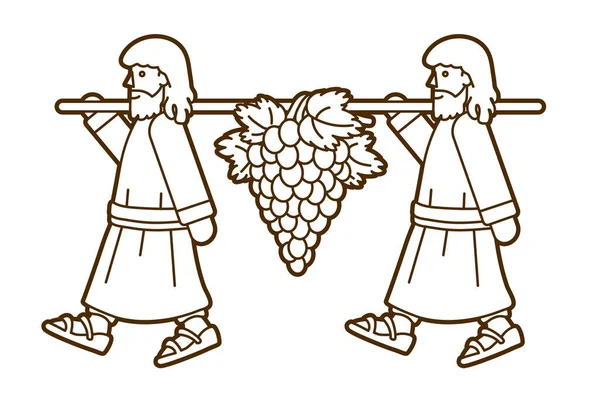 イスラエルの2つのスパイは カナン漫画のグラフィックベクトルのブドウを運ぶ — ストックベクタ