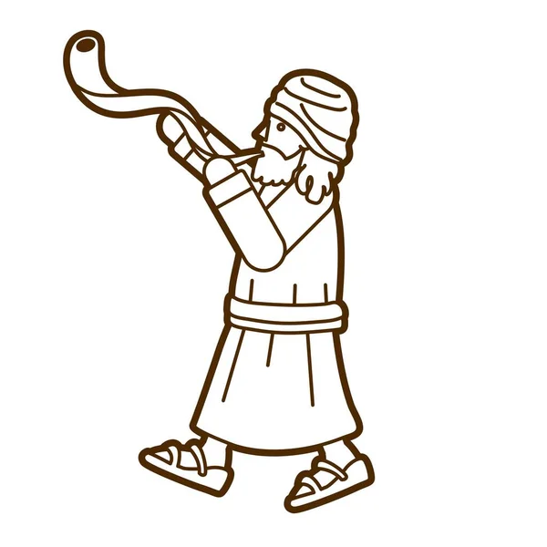 Еврей Дующий Карикатурный Вектор Shofar Kudu Horn — стоковый вектор
