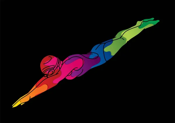 水泳スポーツ女性スイマーアクション漫画グラフィックベクトル — ストックベクタ