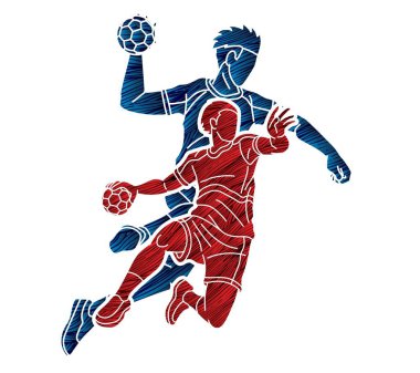 Hentbol Spor Erkek Oyuncuları Takımı Erkekleri Karıştırma Eylem Çizgi Filmi Vektörü