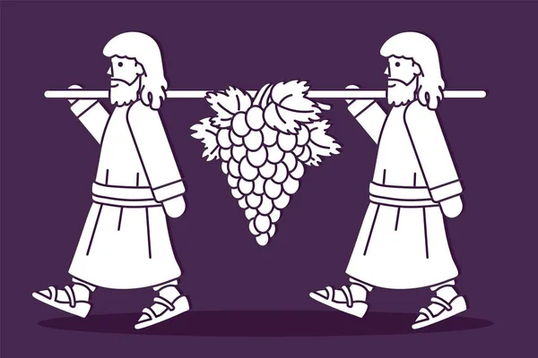 Два Розвідники Ізраїлю Які Носять Виноград Ханаану Картун Графічний Вектор — стоковий вектор