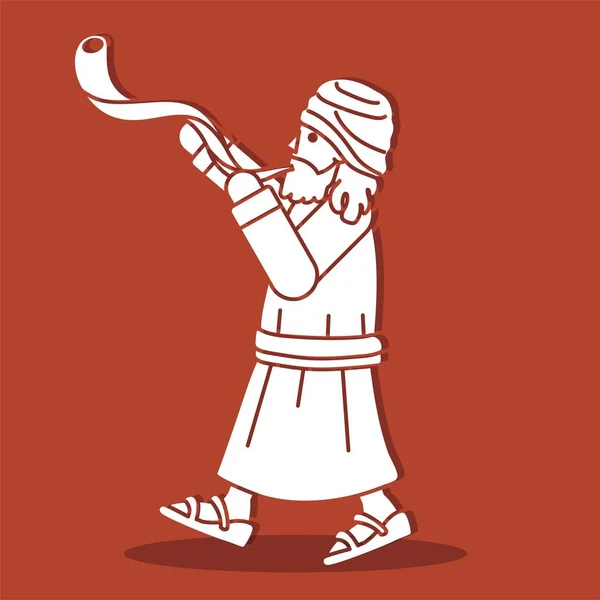Еврей Дующий Карикатурный Вектор Shofar Kudu Horn — стоковый вектор