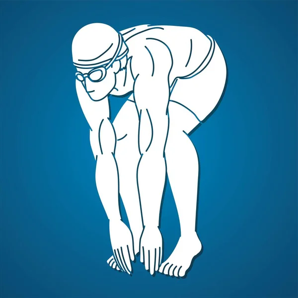 Pływanie Sport Mężczyzna Swimmer Action Cartoon Sylwetka Graficzny Wektor — Wektor stockowy
