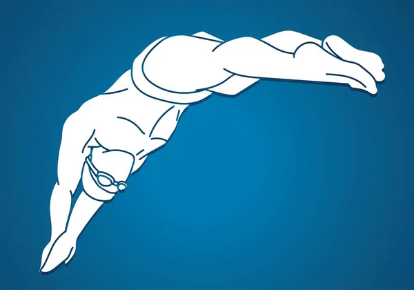 水泳スポーツ男性スイマーアクション漫画シルエットグラフィックベクトル — ストックベクタ