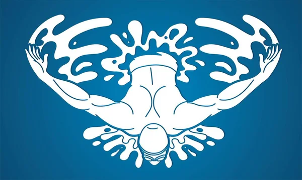 Zwemmen Sport Een Man Zwemmer Actie Tekenfilm Silhouet Grafische Vector — Stockvector