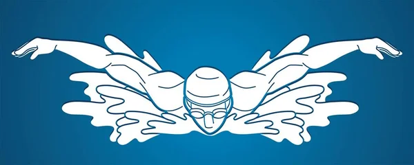 Esportes Natação Nadador Masculino Ação Desenhos Animados Silhueta Vetor Gráfico — Vetor de Stock