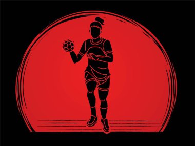Handball Sport Woman Player Action Cartoon Graphic Vector