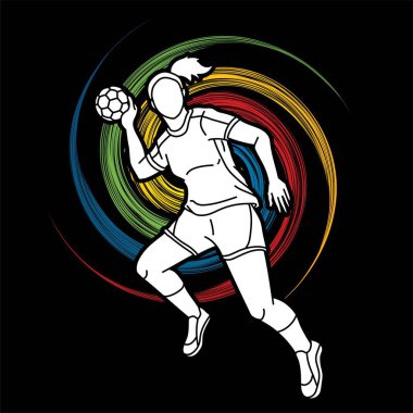 Handball Sport Woman Player Action Cartoon Graphic Vector