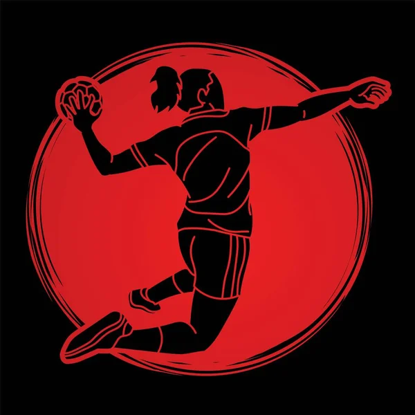Handball Sport Woman Player Action Cartoon Graphic Vector — ストックベクタ