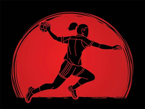 Гандбол Спортивная Женщина Действие Мультфильм Графический Вектор — стоковый вектор
