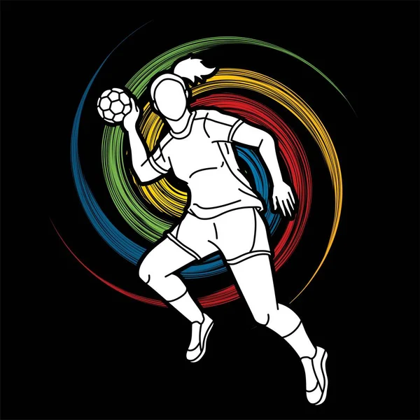 Handball Sport Woman Player Action Cartoon Graphic Vector — Vector de stock