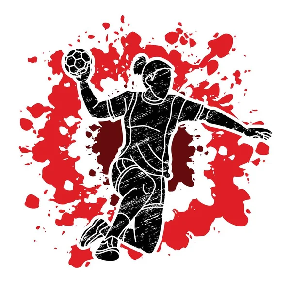 Handball Sport Woman Player Action Cartoon Graphic Vector — Stock Vector