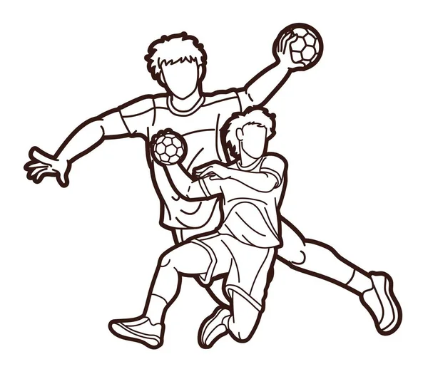 Group Handball Sport Male Players Team Men Mix Action Cartoon — Stock Vector