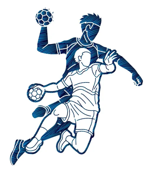 Ομάδα Handball Sport Ανδρική Παίκτες Ομάδα Ανδρών Ανακατέψτε Δράση Γελοιογραφία — Διανυσματικό Αρχείο