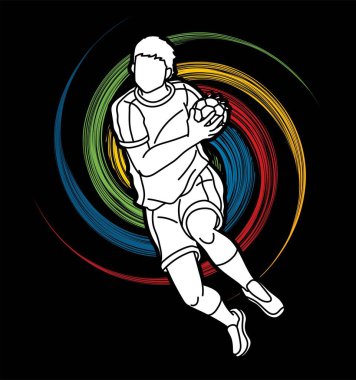 Hentbol Spor Erkek Oyuncu Eylem Çizgi Filmi Grafik Vektörü