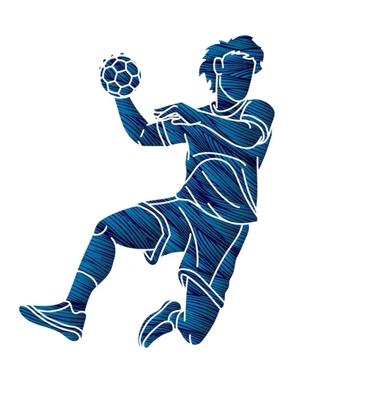 Balonmano Deporte Jugador Masculino Acción Dibujos Animados Vector Gráfico — Archivo Imágenes Vectoriales