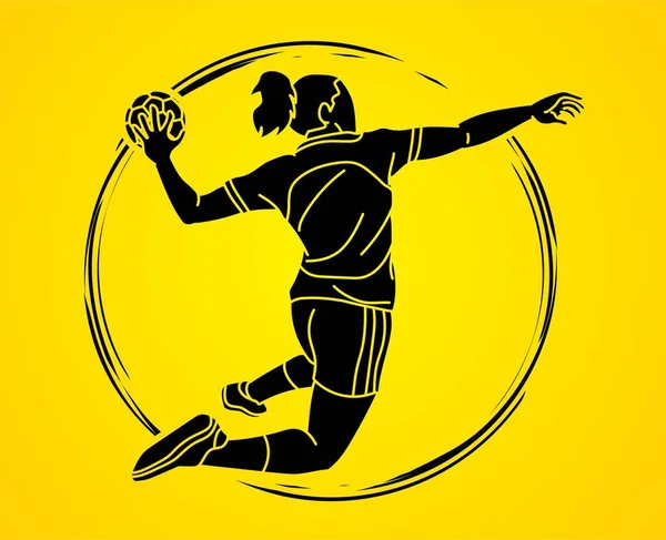 Handballsport Weibliche Spieler Action Cartoon Graphic Vector — Stockvektor