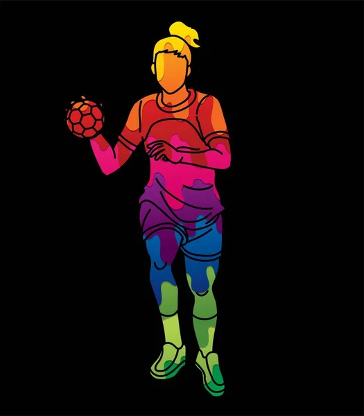 Balonmano Deporte Jugadora Acción Dibujos Animados Vector Gráfico — Vector de stock