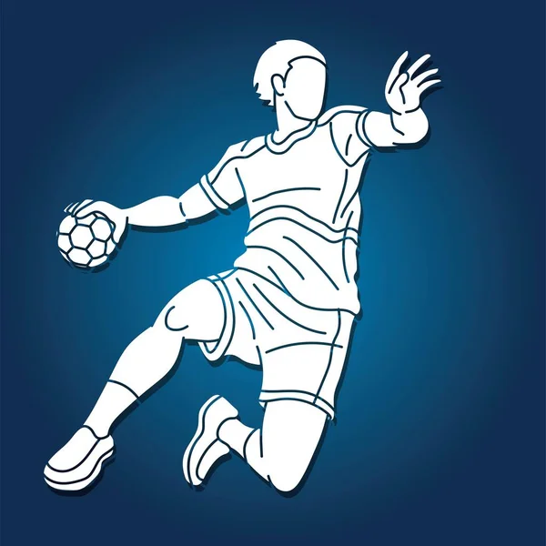 Handball Sport Male Player Team Action Cartoon Graphic Vector — Vector de stock