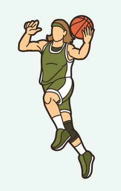 Basketball Female Player Action Cartoon Sport Graphic Vector