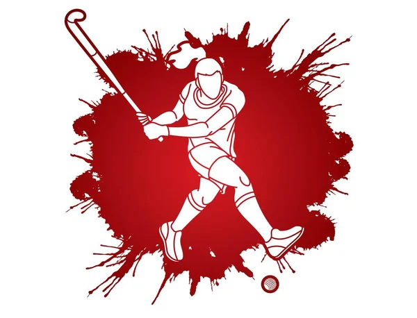 Field Hockey Sport Female Player Action Cartoon Sport Graphic Vector — Stock Vector