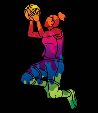 Basketball Female Player Action Cartoon Sport Graphic Vector