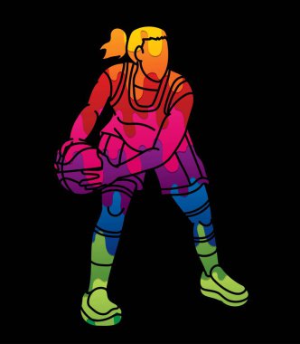 Basketball Female Player Action Cartoon Sport Graphic Vector