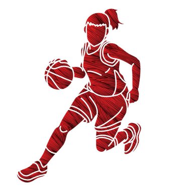 Basketbol Kadın Oyuncu Eylemi Çizgi Film Spor Grafik Vektörü