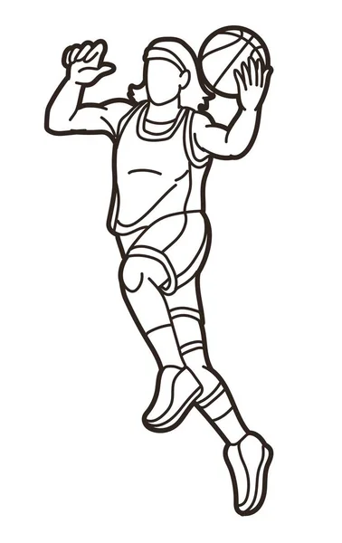 Basketball Female Player Action Cartoon Sport Graphic Vector — Stockvektor