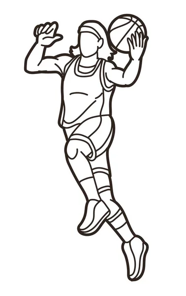 Basketball Female Player Action Cartoon Sport Graphic Vector — Stok Vektör