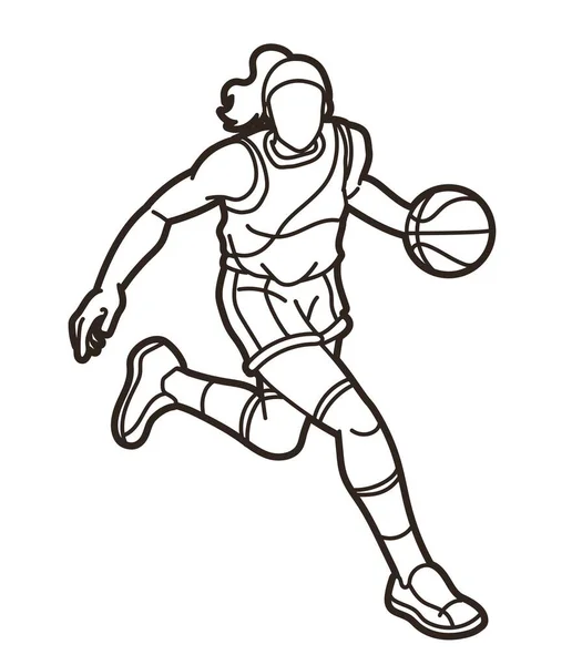 篮球女足动作卡通片运动图形矢量 — 图库矢量图片
