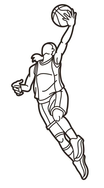 Basketball Female Player Action Cartoon Sport Graphic Vector — Stockový vektor