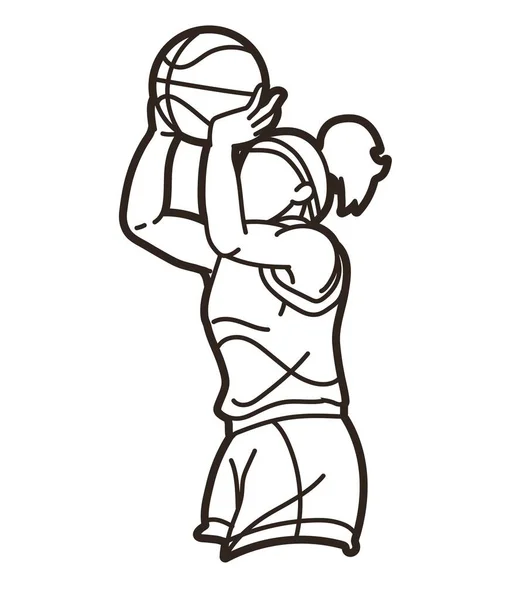 Basketball Female Player Action Cartoon Sport Graphic Vector — Vetor de Stock