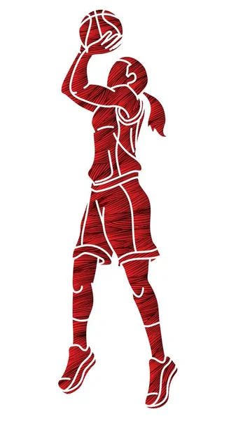 Баскетбол Жіночий Гравець Дія Мультфільм Спорт Графічний Вектор — стоковий вектор
