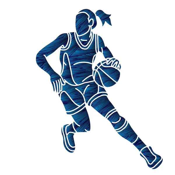 Basketball Female Player Action Cartoon Sport Graphic Vector — Vector de stock