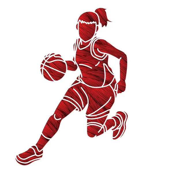 Basketball Female Player Action Cartoon Sport Graphic Vector — Archivo Imágenes Vectoriales