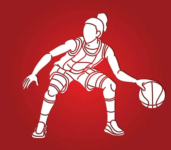Baloncesto Jugadora Acción Dibujos Animados Deporte Vector Gráfico — Vector de stock