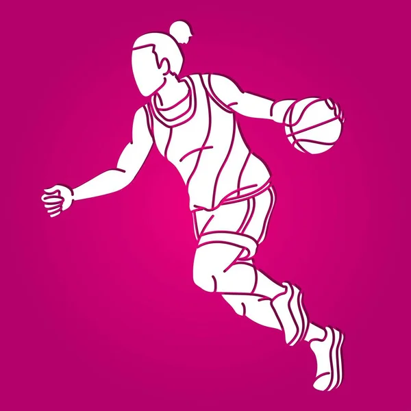 Koszykówka Kobieta Gracz Action Cartoon Sport Graphic Vector — Wektor stockowy