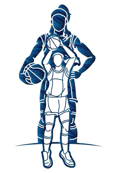Група Баскетболісток Гравців Дія Мультфільму Спортивна Команда Графічний Вектор — стоковий вектор