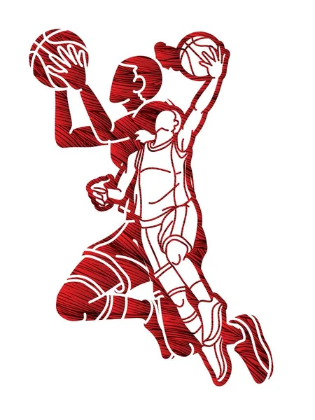 Baloncesto Equipo Mujeres Jugadores Acción Dibujos Animados Deporte Equipo Vector — Vector de stock