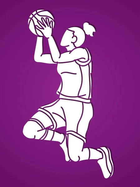 Basketball Female Player Action Cartoon Sport Graphic Vector — Stok Vektör
