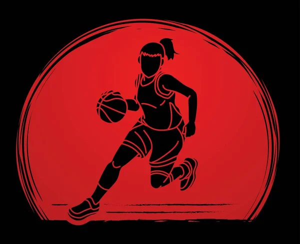 Баскетболистка Action Cartoon Sport Graphic Vector — стоковый вектор