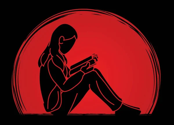 Silhouette Woman Reading Book Cartoon Silhouette Graphic Vector — Image vectorielle