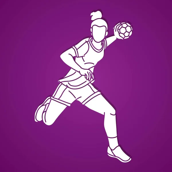 Handball Sport Woman Player Action Cartoon Graphic Vector — Stockvector