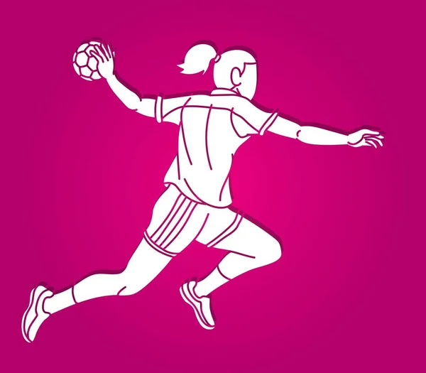 Handball Sport Woman Player Action Cartoon Graphic Vector — Image vectorielle