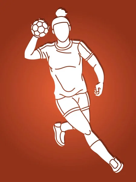 Handball Sport Woman Player Δράση Cartoon Graphic Vector — Διανυσματικό Αρχείο