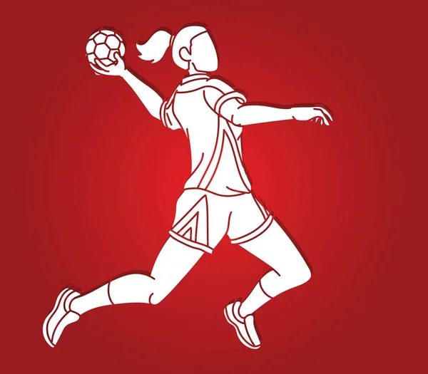 Handball Sport Woman Player Action Cartoon Graphic Vector —  Vetores de Stock