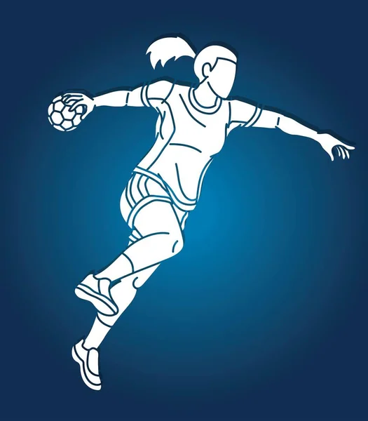 Handball Sport Woman Player Action Cartoon Graphic Vector — Vetor de Stock