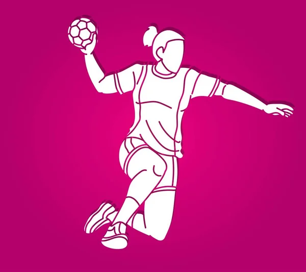 Handball Sport Woman Player Action Cartoon Graphic Vector — 图库矢量图片