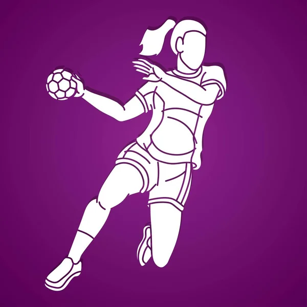 Handball Sport Woman Player Action Cartoon Graphic Vector —  Vetores de Stock